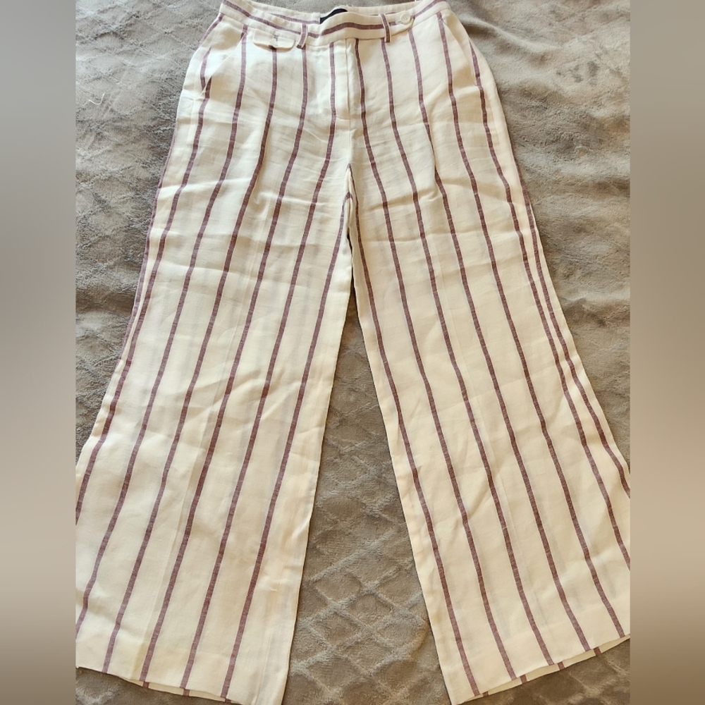 Theory Cream and Purple Striped Pants